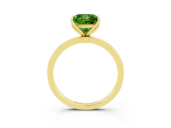 Yellow gold Princess Cut Peridot Solitaire Ring with Thin Band and Prong Setting