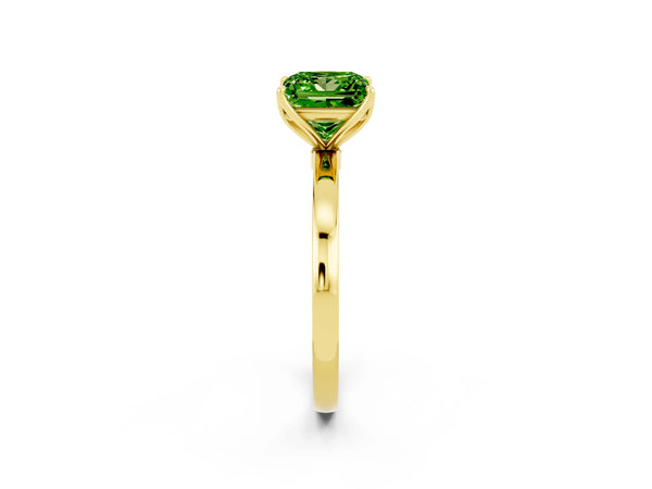 Yellow gold Princess Cut Peridot Solitaire Ring with Thin Band and Prong Setting