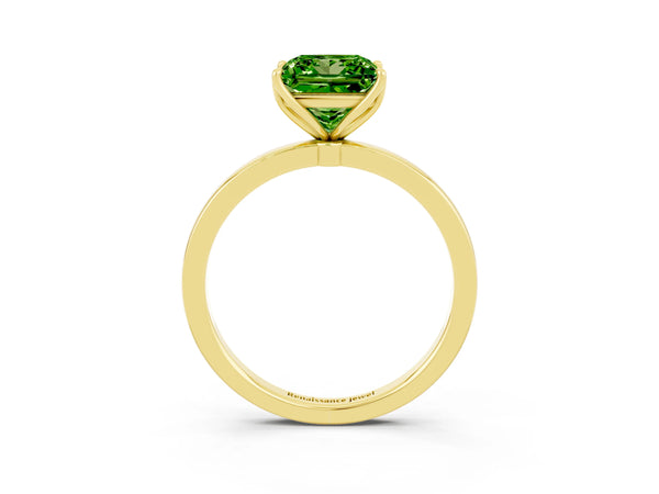 Yellow gold Princess Cut Peridot Solitaire Ring with Thin Band and Prong Setting