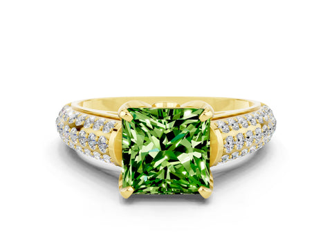 Yellow gold Princess Cut Peridot Solitaire Ring with Three-Row Pavé Band and Four-Prong Setting_12