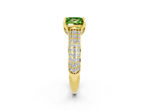 Yellow gold Princess Cut Peridot Solitaire Ring with Three-Row Pavé Band and Four-Prong Setting_14