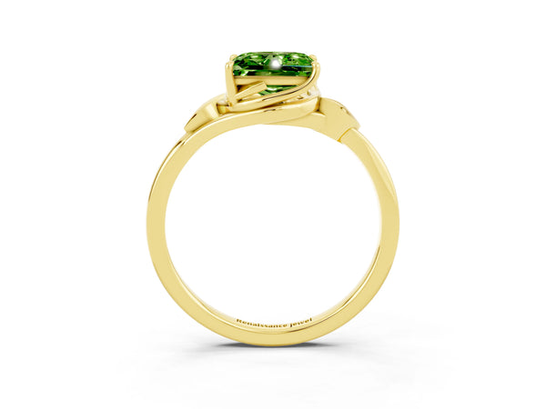 Yellow gold Princess Cut Peridot Solitaire Ring with Twist Band and Four-Prong Setting