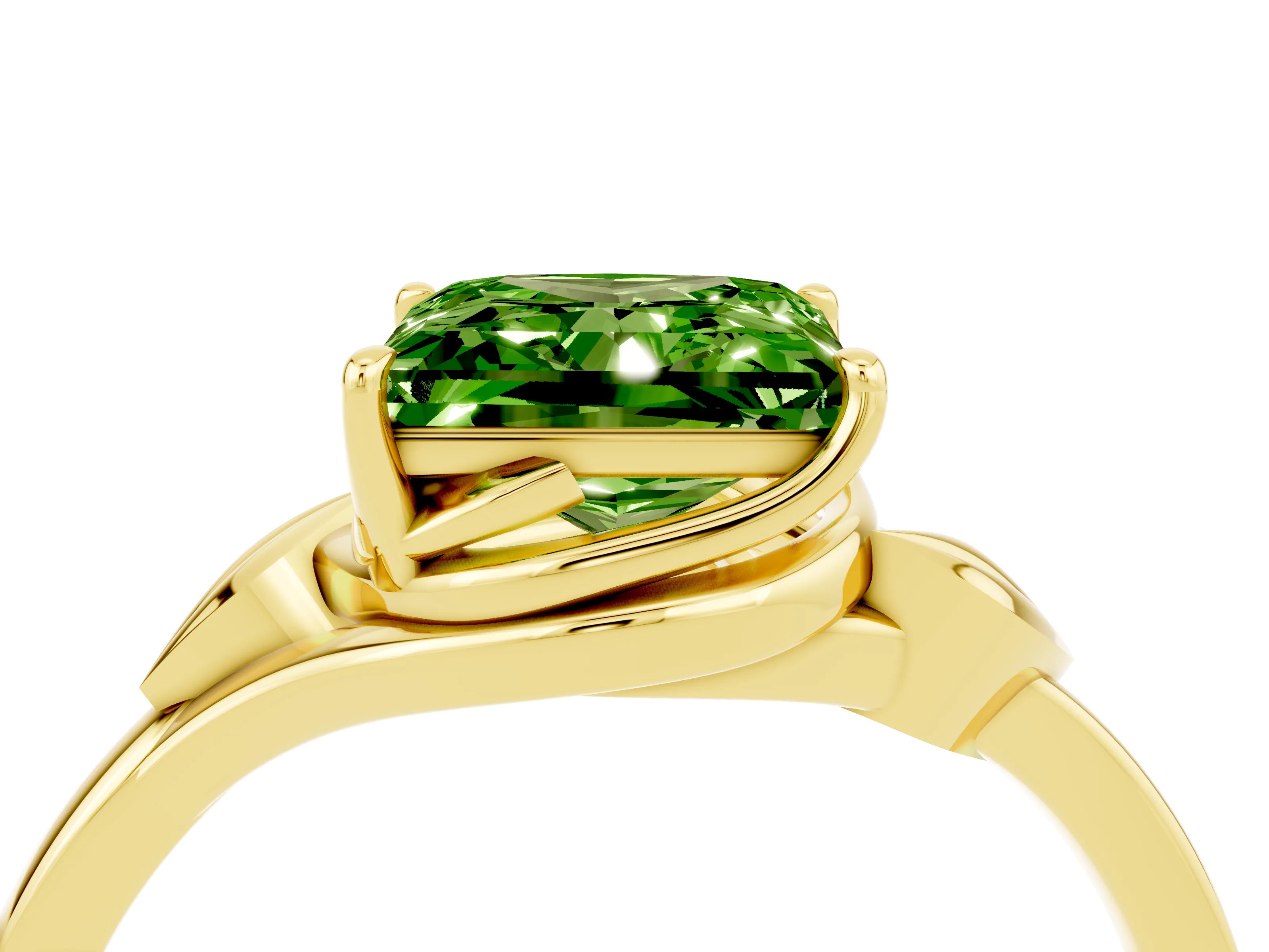 Yellow gold Princess Cut Peridot Solitaire Ring with Twist Band and Four-Prong Setting_28