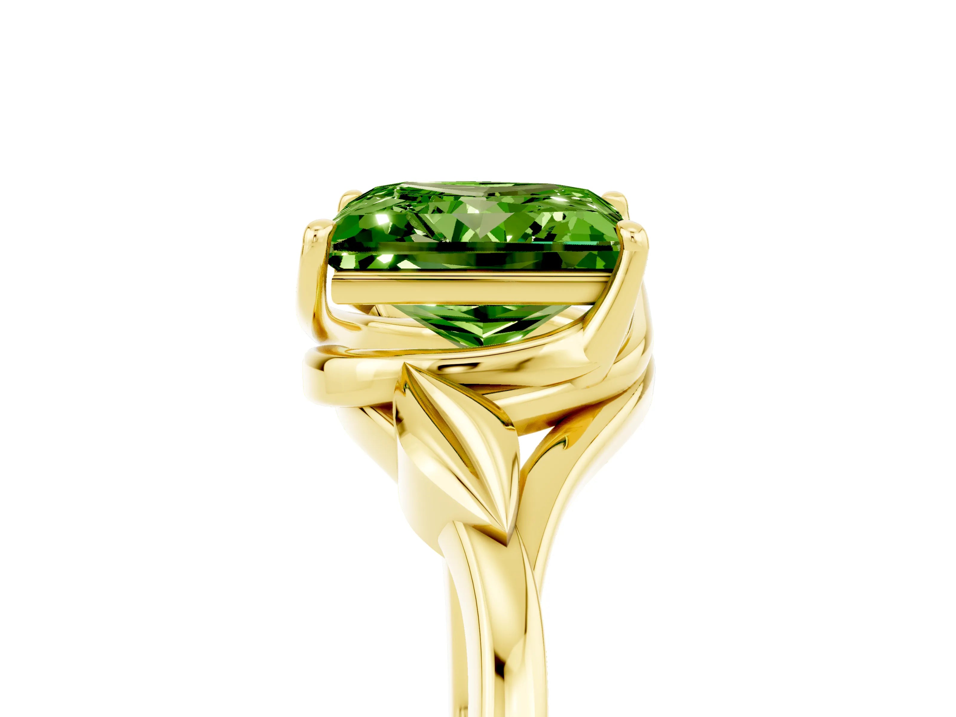 Yellow gold Princess Cut Peridot Solitaire Ring with Twist Band and Four-Prong Setting_29