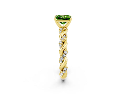 Yellow gold Princess Cut Peridot Solitaire Ring with Twisted Band and Pavé Accents_2