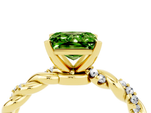 Yellow gold Princess Cut Peridot Solitaire Ring with Twisted Band and Pavé Accents_4