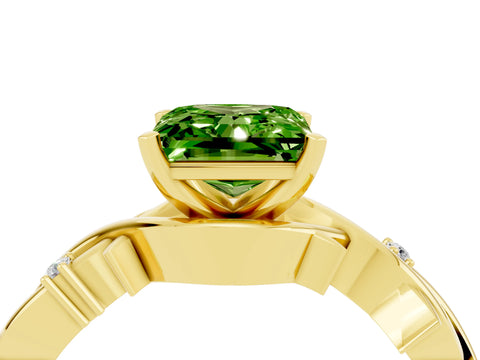 Yellow gold Princess Cut Peridot Solitaire Ring with Twisted Band and Prong Setting_4