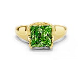 Yellow gold Princess Cut Peridot Solitaire Ring with Wide Band and Prong Setting
