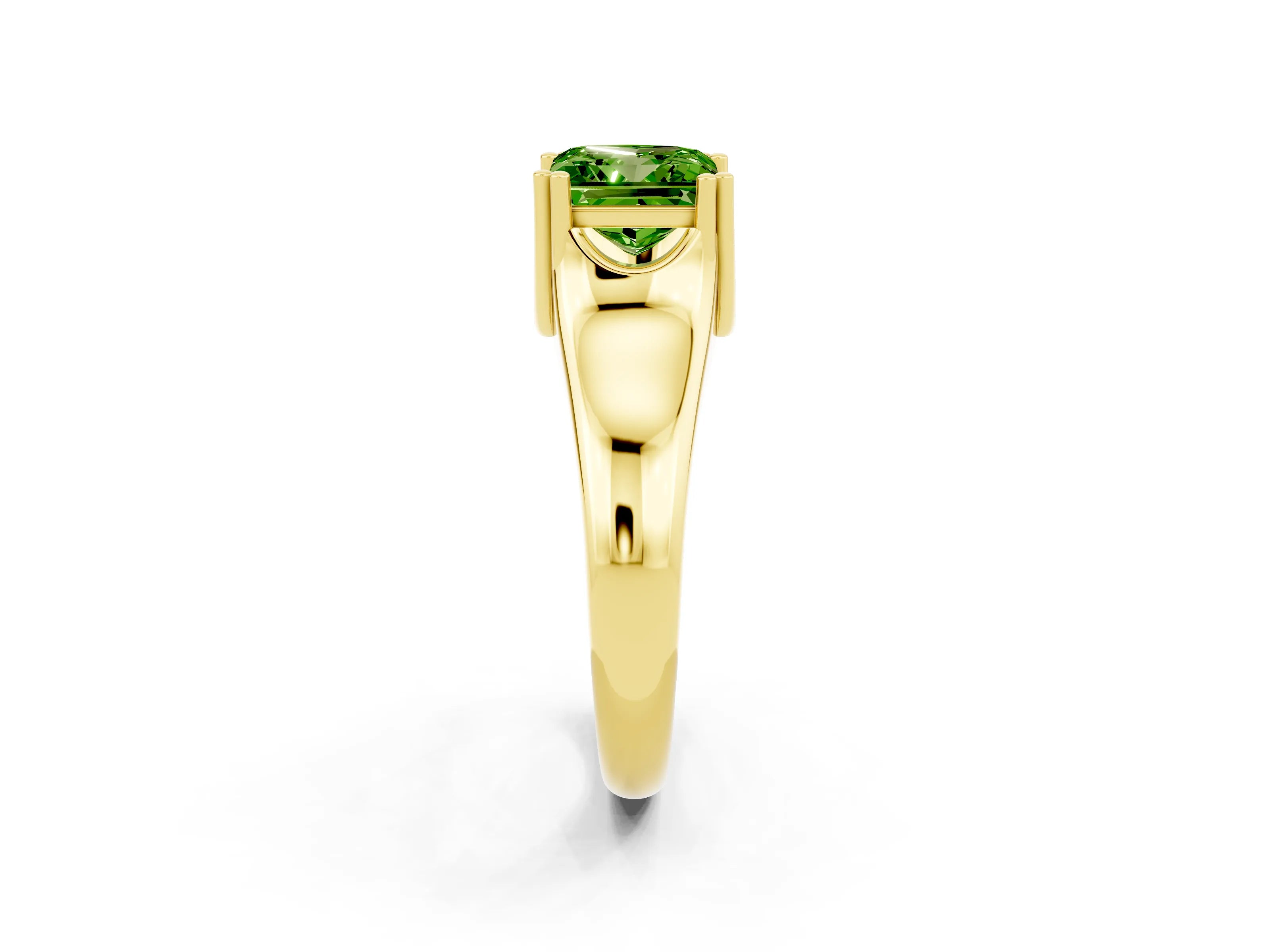 Yellow gold Princess Cut Peridot Solitaire Ring with Wide Band and Prong Setting_2