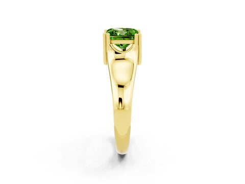 Yellow gold Princess Cut Peridot Solitaire Ring with Wide Band and Prong Setting_2