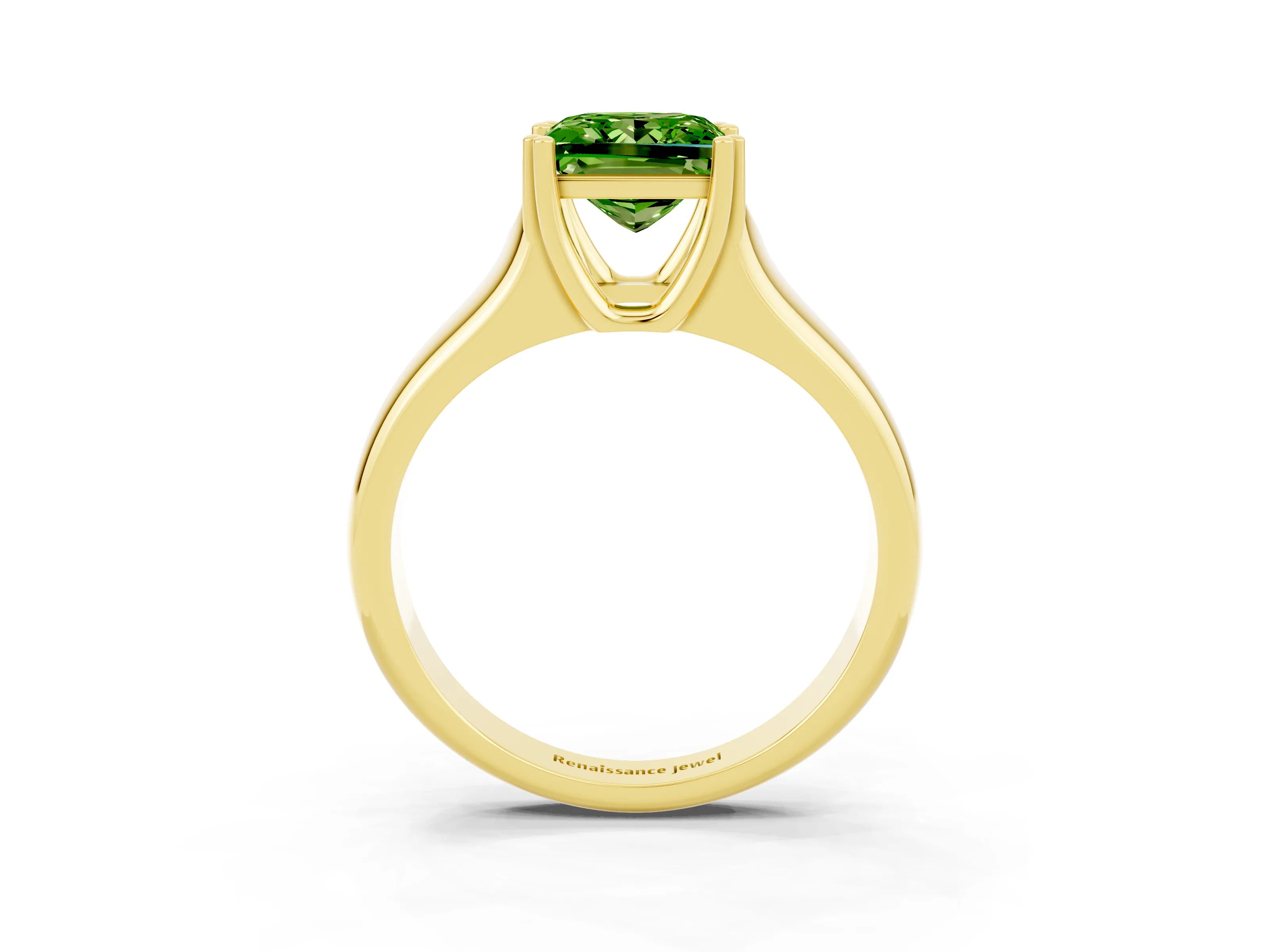 Yellow gold Princess Cut Peridot Solitaire Ring with Wide Band and Prong Setting_3
