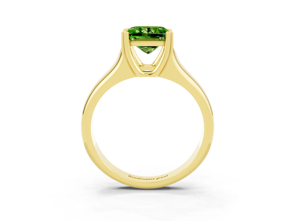 Yellow gold Princess Cut Peridot Solitaire Ring with Wide Band and Prong Setting