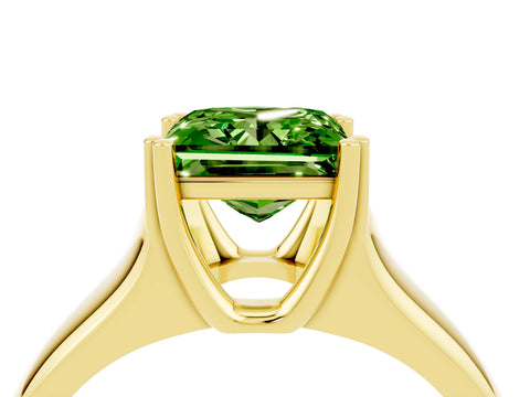 Yellow gold Princess Cut Peridot Solitaire Ring with Wide Band and Prong Setting_4