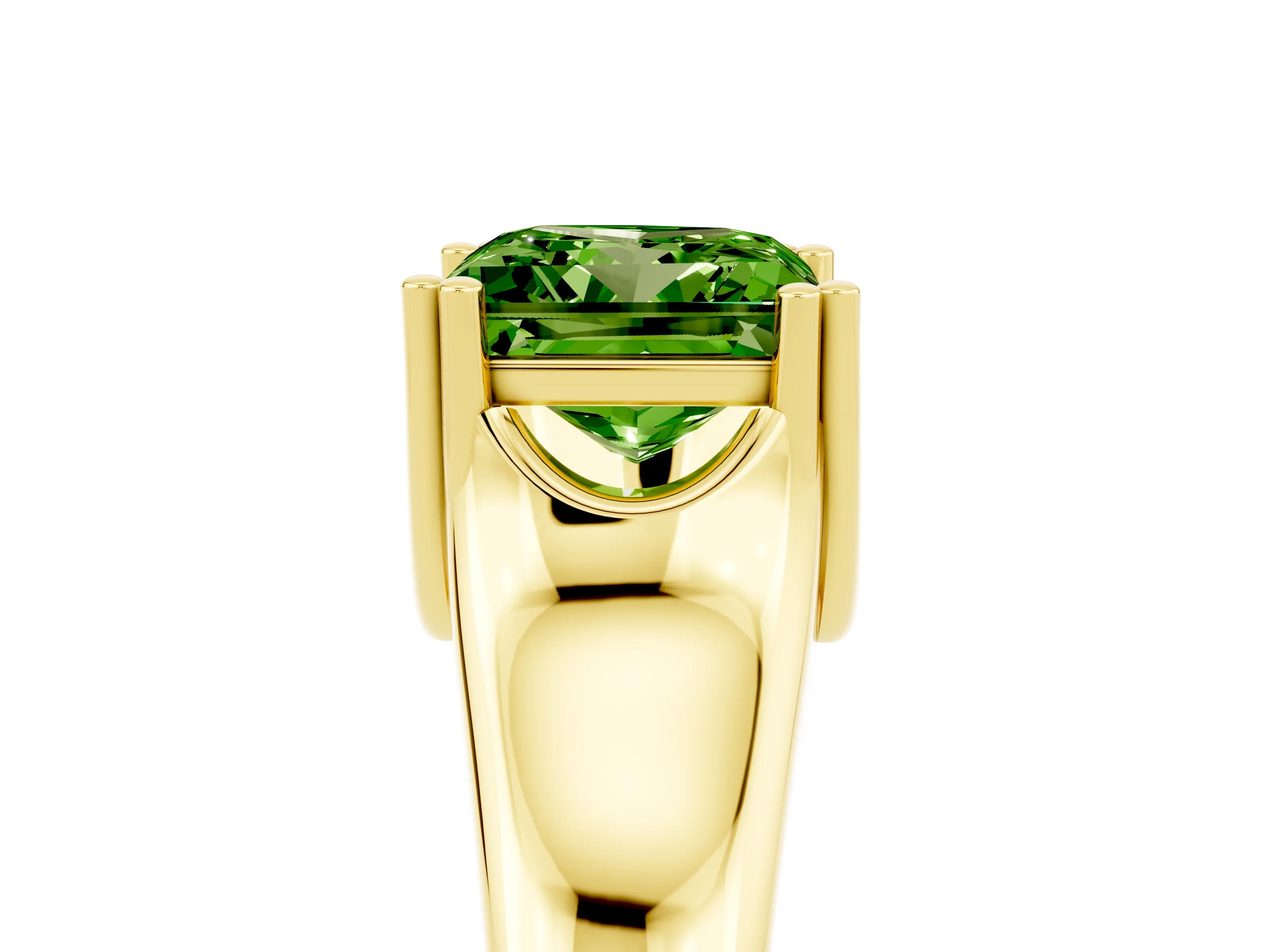 Yellow gold Princess Cut Peridot Solitaire Ring with Wide Band and Prong Setting_5
