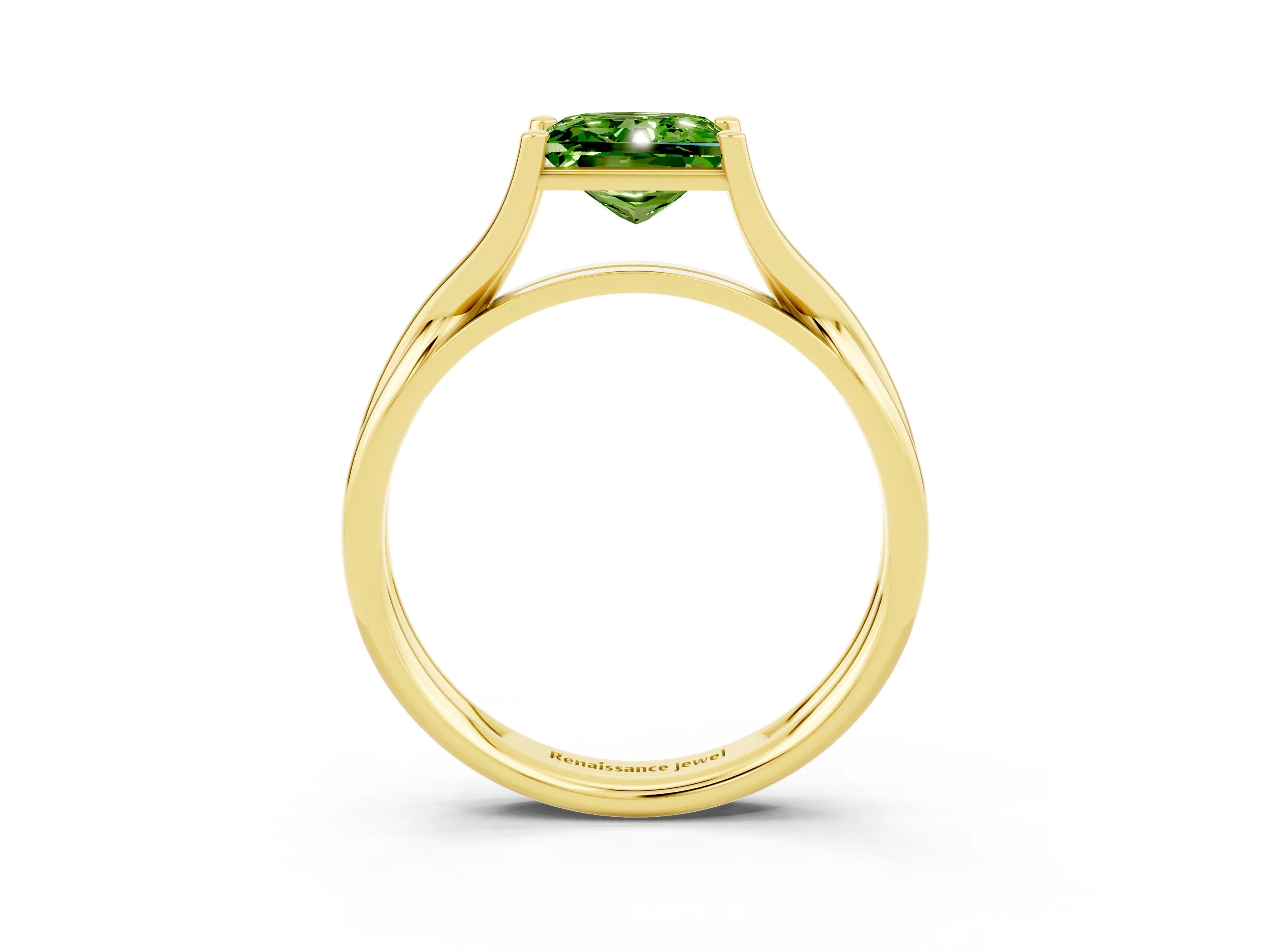 Yellow gold Princess Cut Peridot   Solitaire Twist Band Prong Setting Ring_15