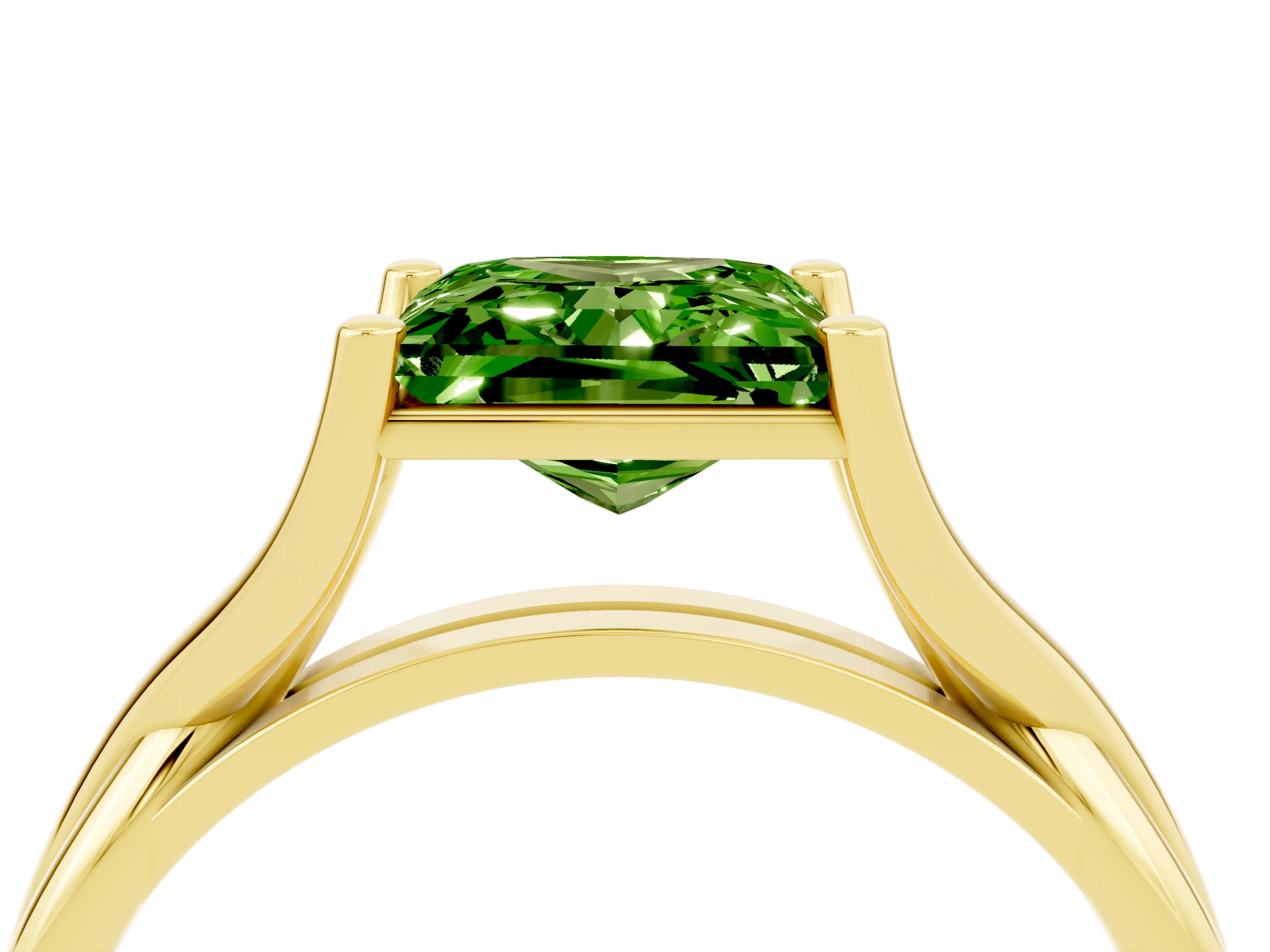Yellow gold Princess Cut Peridot   Solitaire Twist Band Prong Setting Ring_16