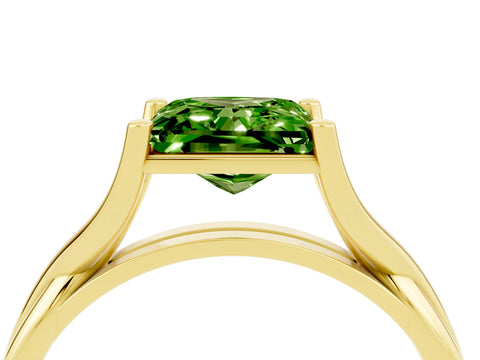 Yellow gold Princess Cut Peridot   Solitaire Twist Band Prong Setting Ring_16