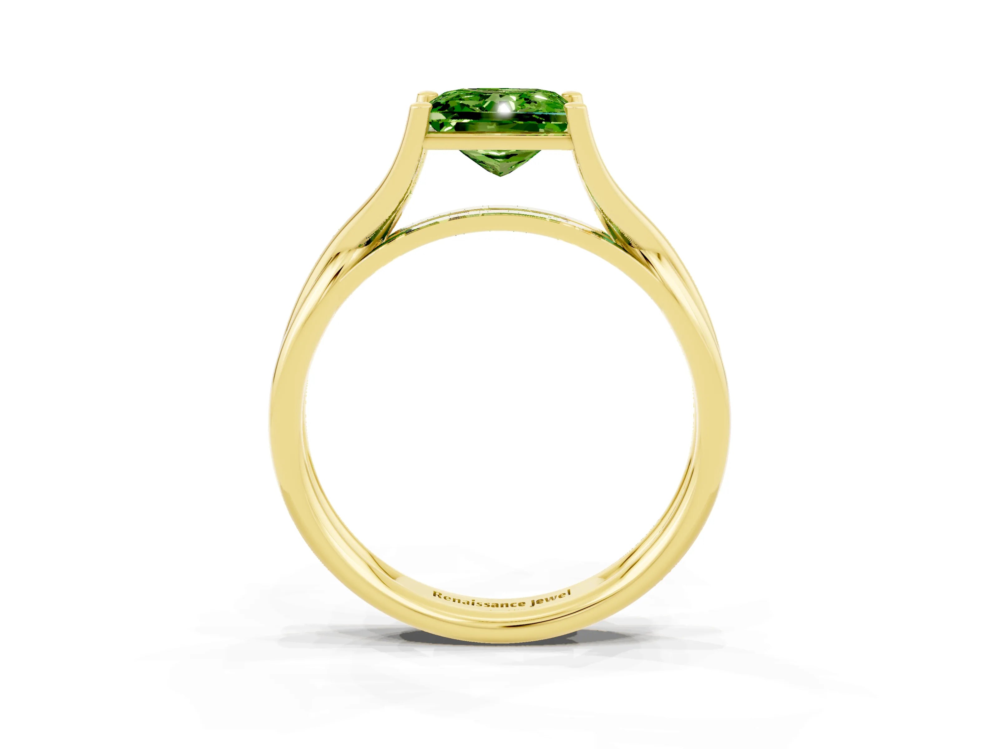 Yellow gold Princess Cut Peridot Solitaire Twist Band Prong Setting Ring_39