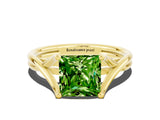 Yellow gold Princess Cut Peridot Solitaire Twist Band Prong Setting Ring_46