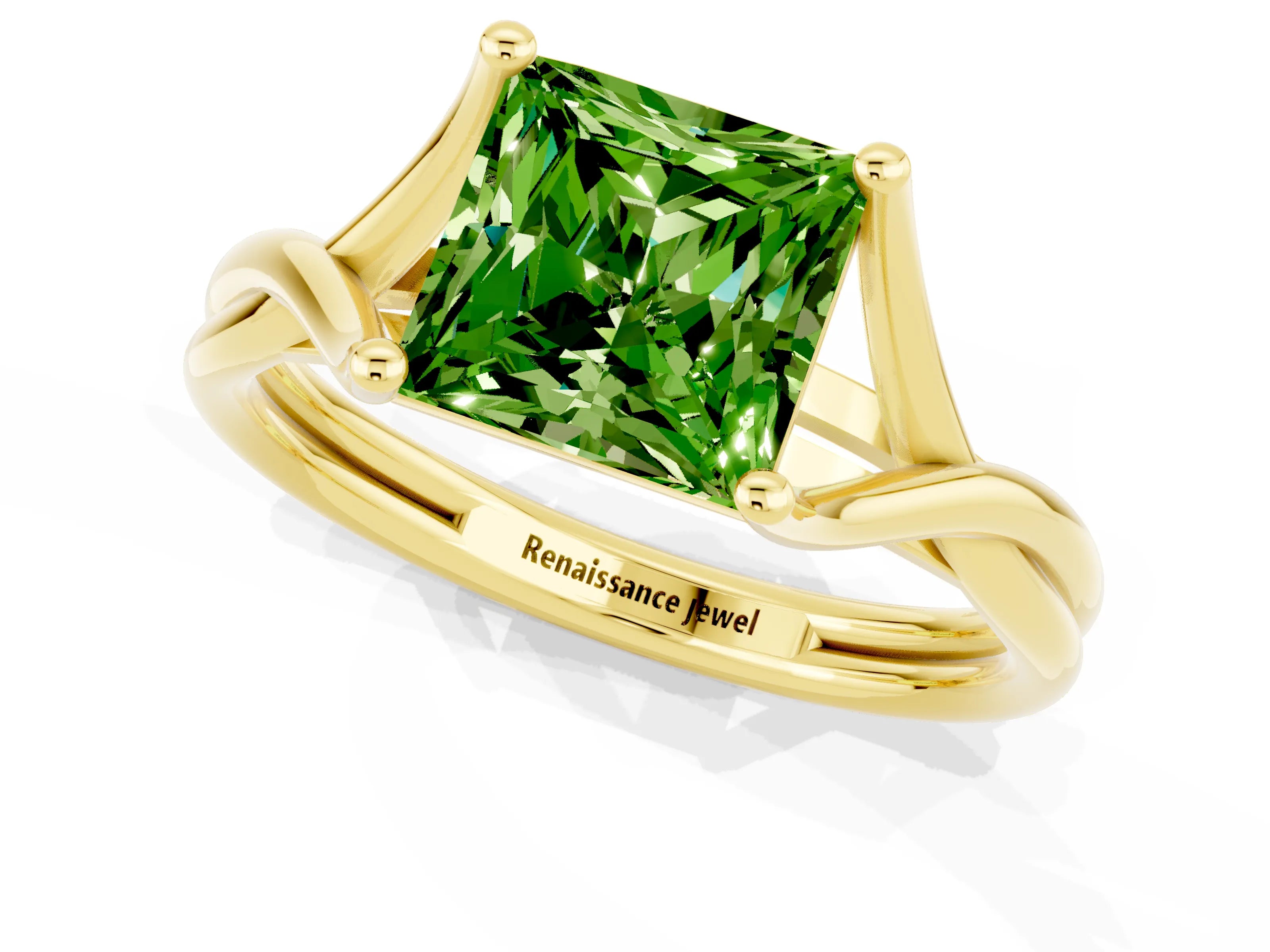 Yellow gold Princess Cut Peridot Solitaire Twist Band Prong Setting Ring_47