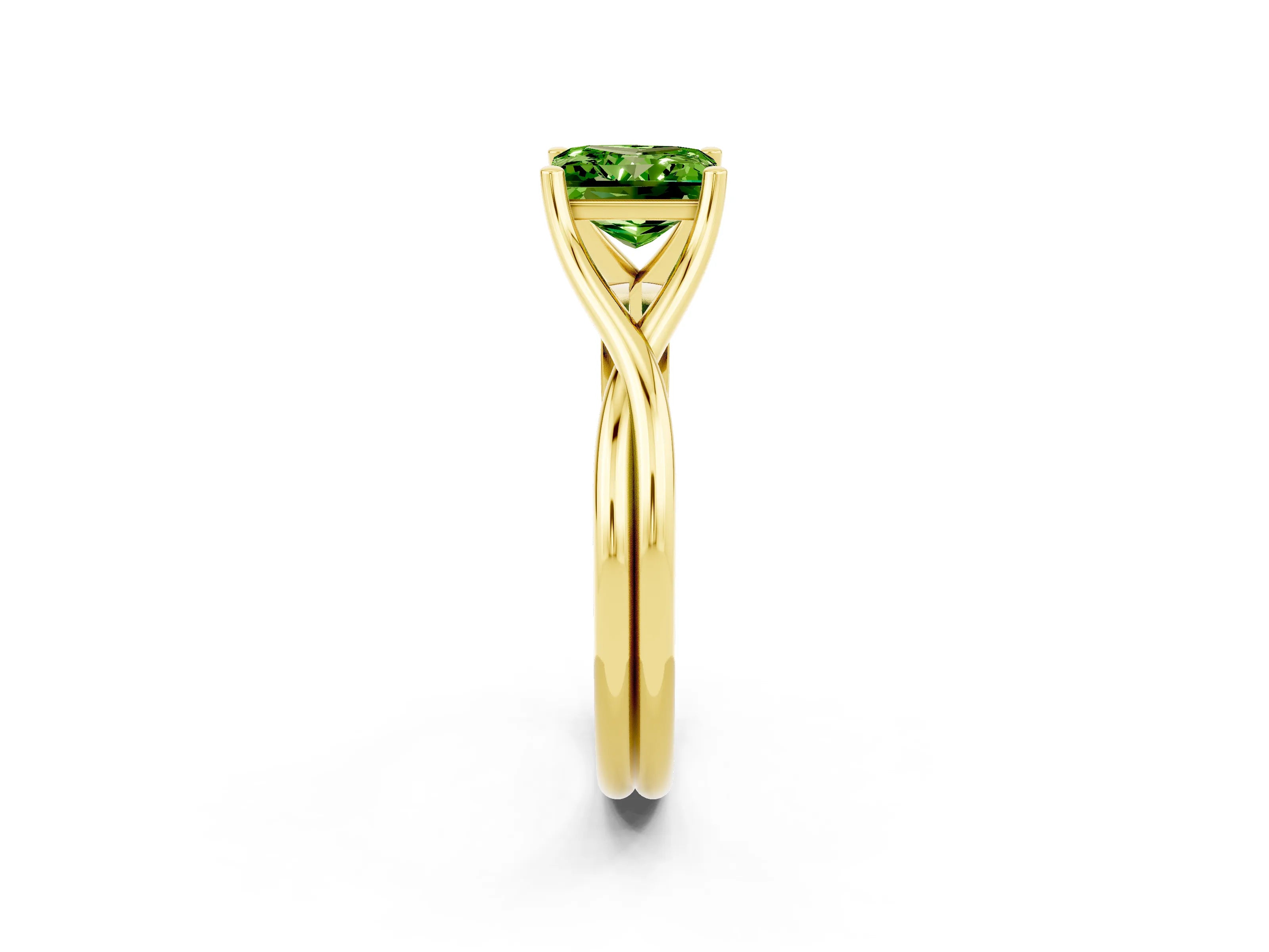 Yellow gold Princess Cut Peridot Solitaire Twist Band Prong Setting Ring_48