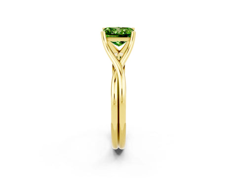 Yellow gold Princess Cut Peridot Solitaire Twist Band Prong Setting Ring_48