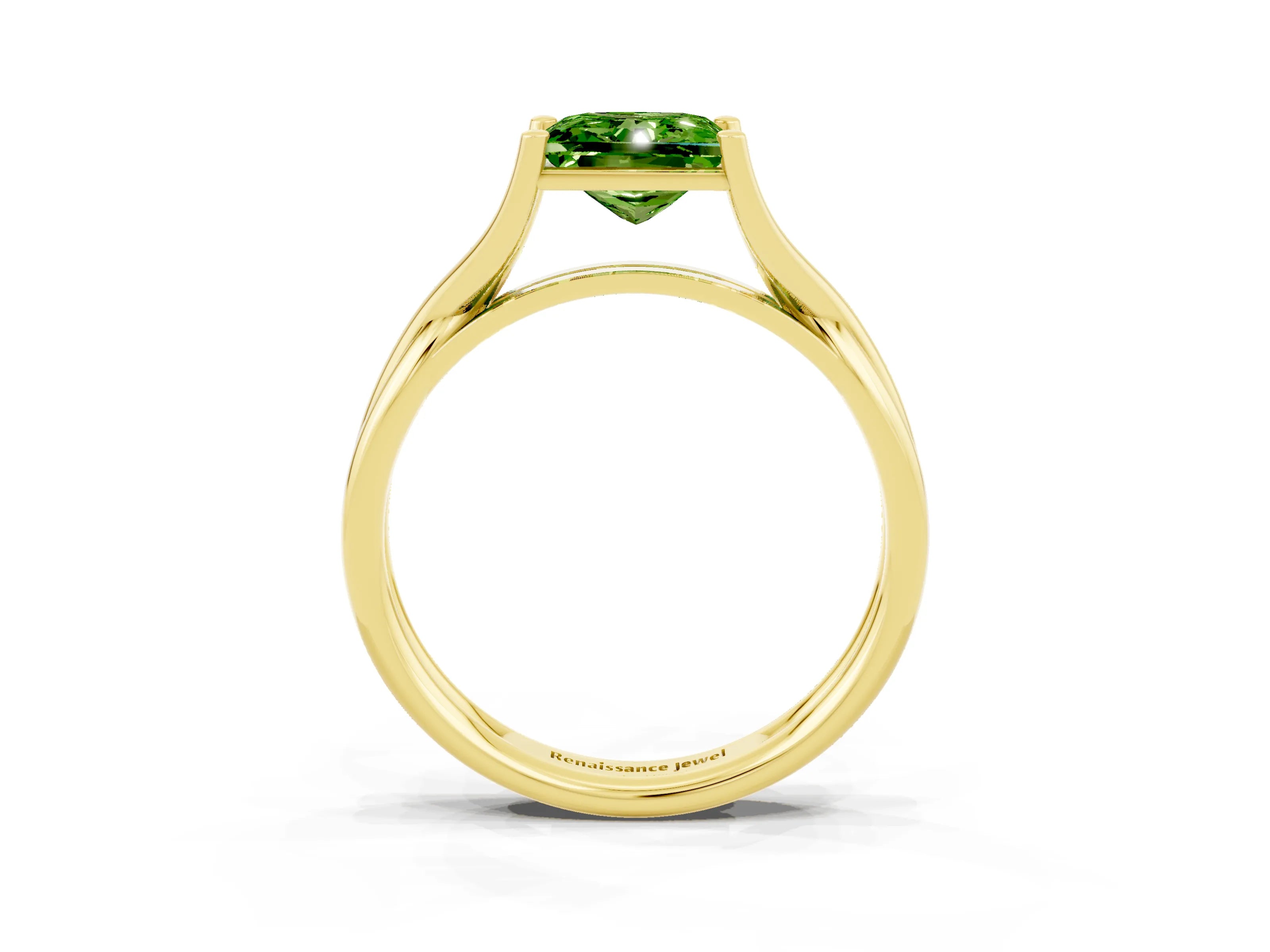 Yellow gold Princess Cut Peridot Solitaire Twist Band Prong Setting Ring_49