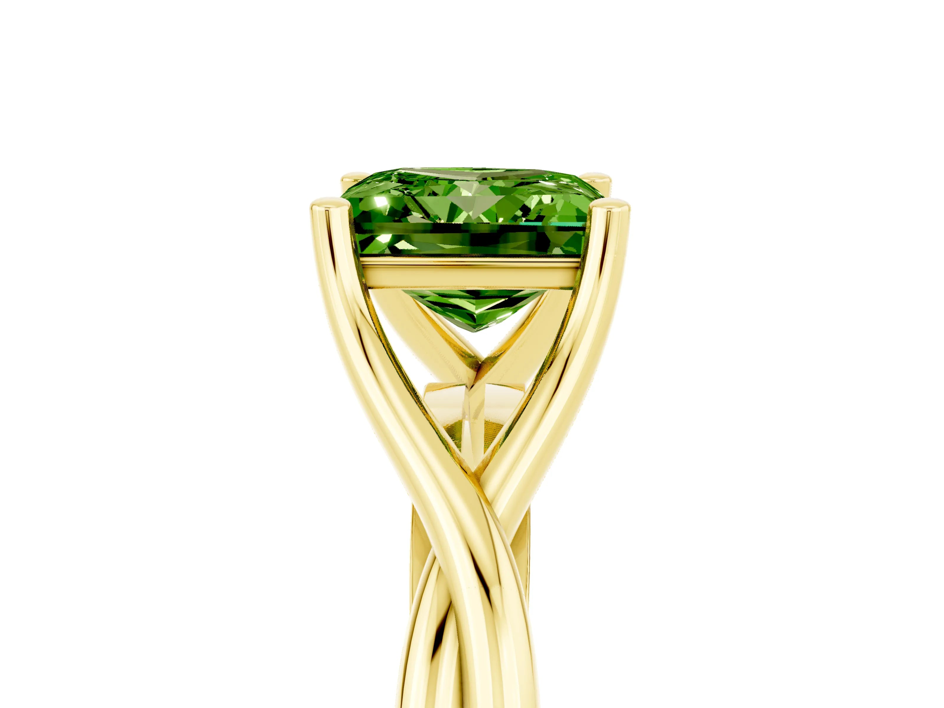 Yellow gold Princess Cut Peridot Solitaire Twist Band Prong Setting Ring_51