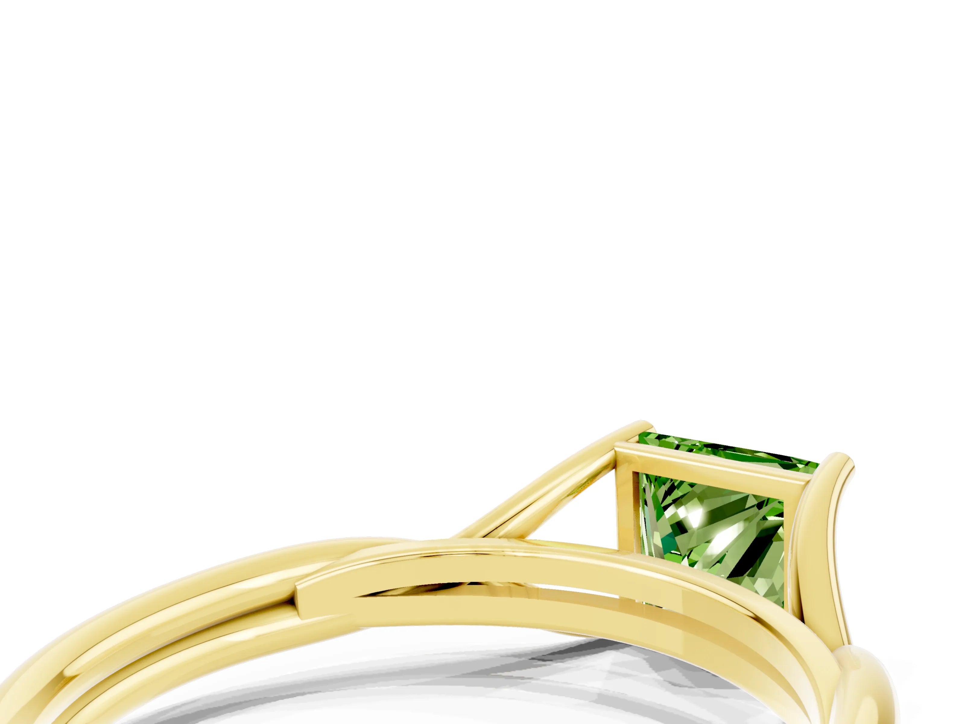 Yellow gold Princess Cut Peridot Solitaire Twist Band Prong Setting Ring_58