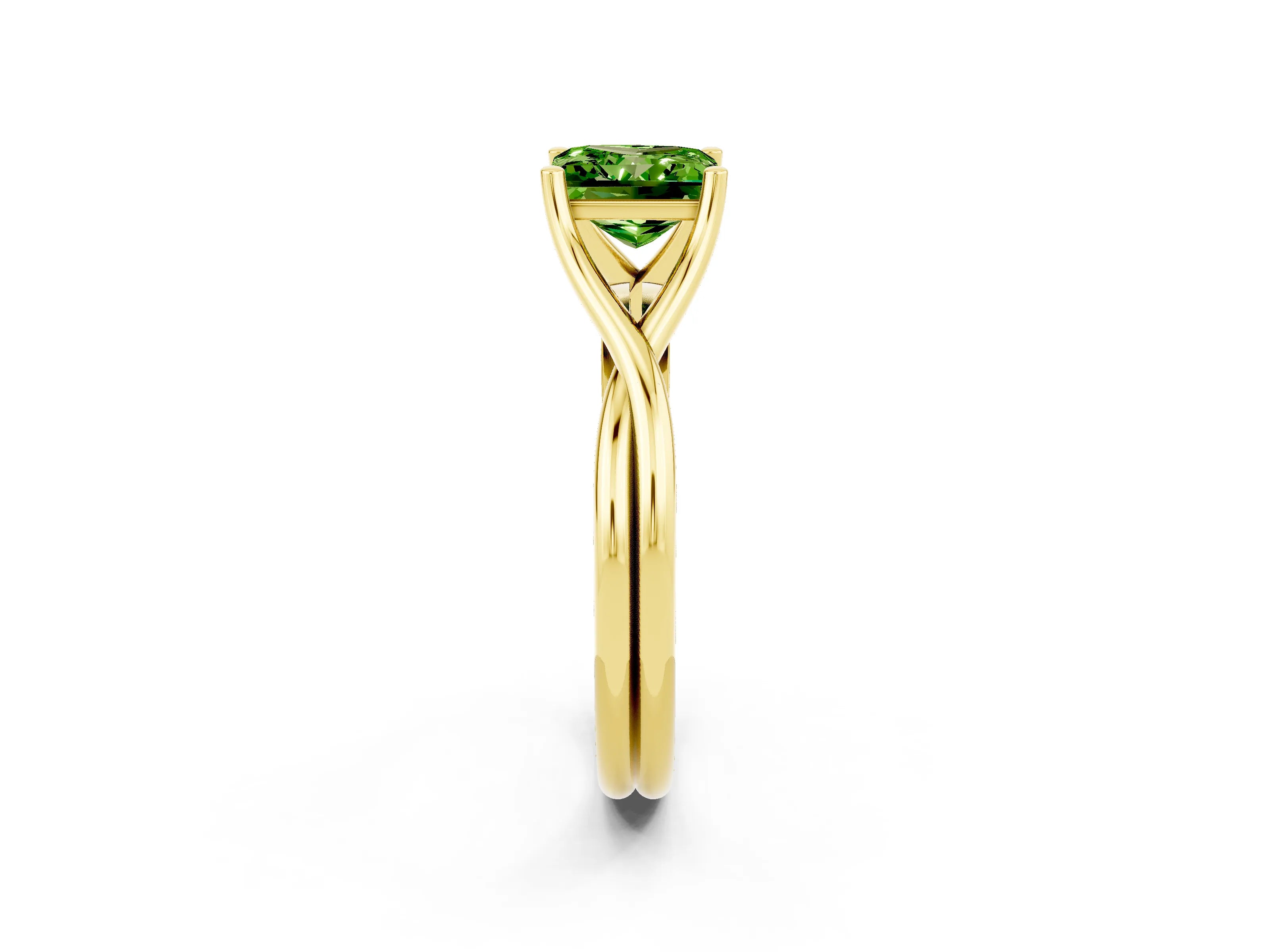 Yellow gold Princess Cut Peridot Solitaire Twist Band Prong Setting Ring_60