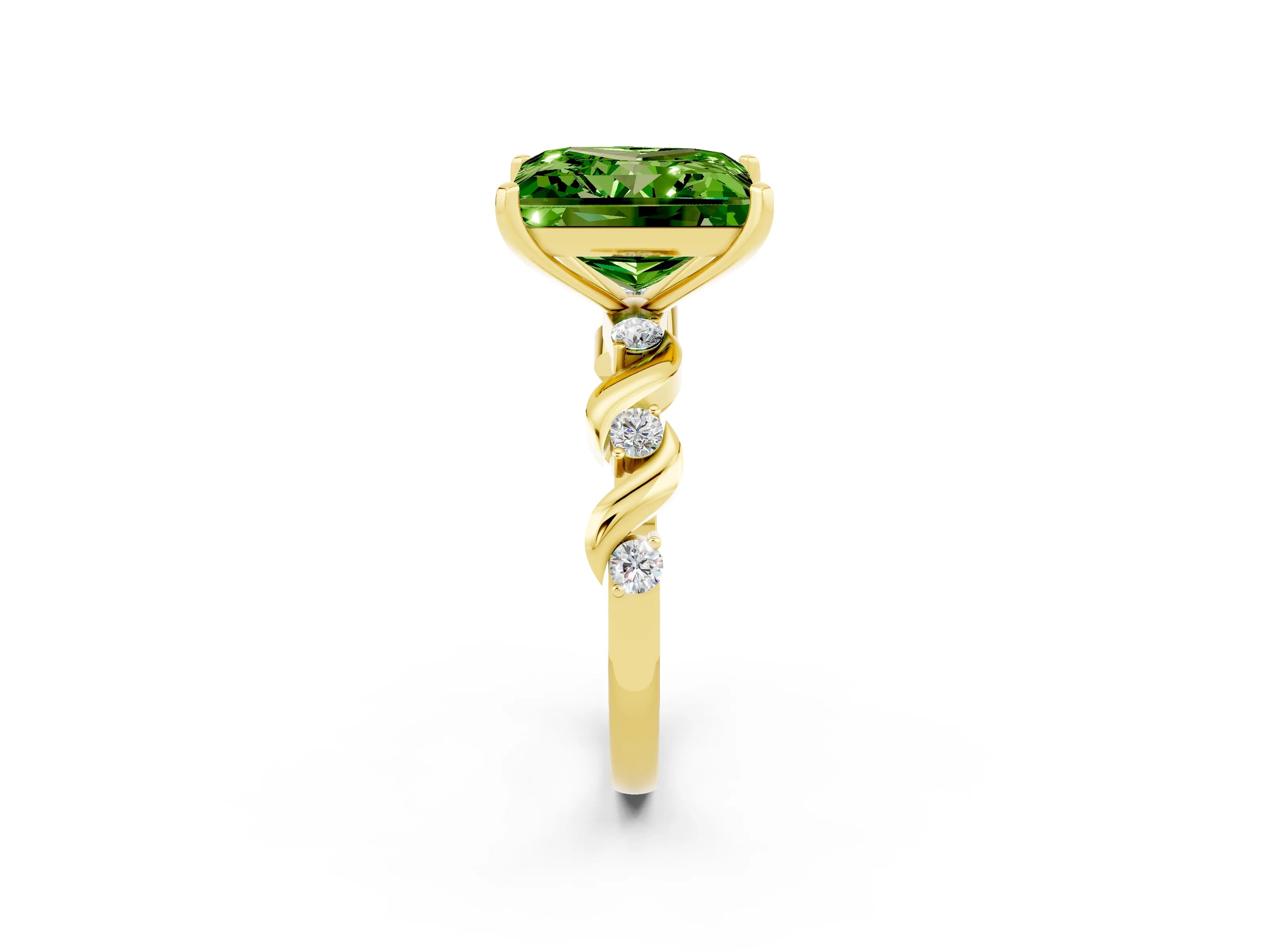 Yellow gold Princess Cut Peridot Solitaire Twisted Band with Round  Accents and Prong Setting_14