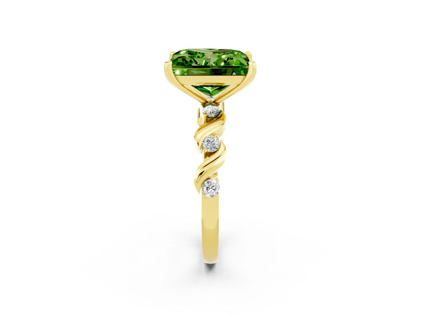 Yellow gold Princess Cut Peridot Solitaire Twisted Band with Round  Accents and Prong Setting
