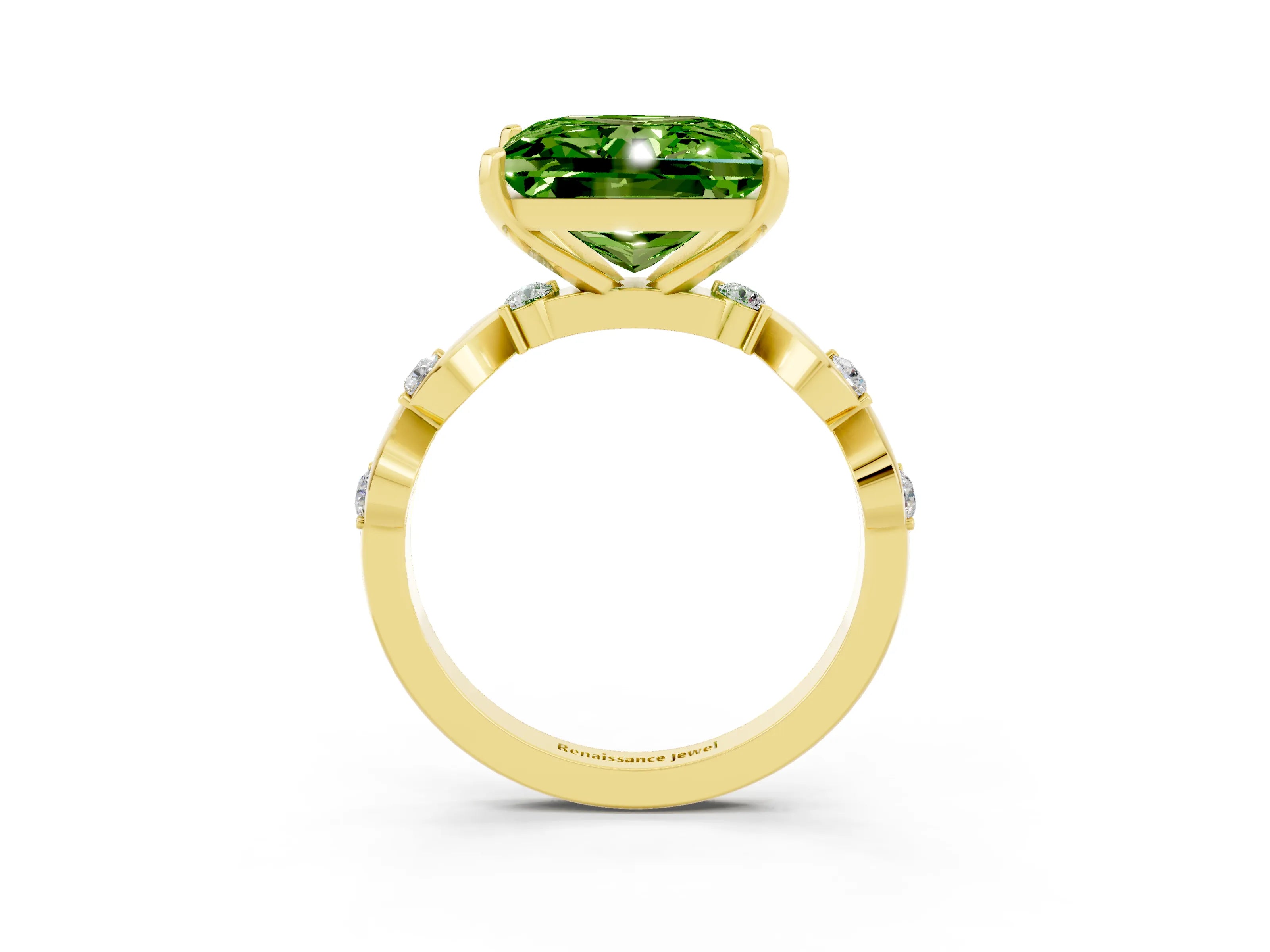 Yellow gold Princess Cut Peridot Solitaire Twisted Band with Round  Accents and Prong Setting_15
