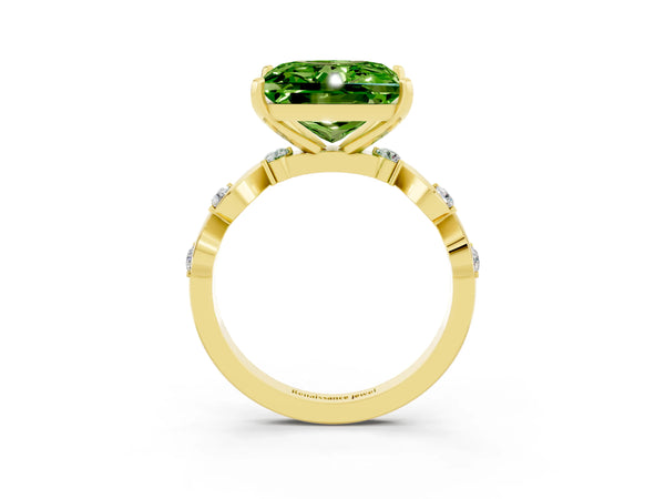 Yellow gold Princess Cut Peridot Solitaire Twisted Band with Round  Accents and Prong Setting