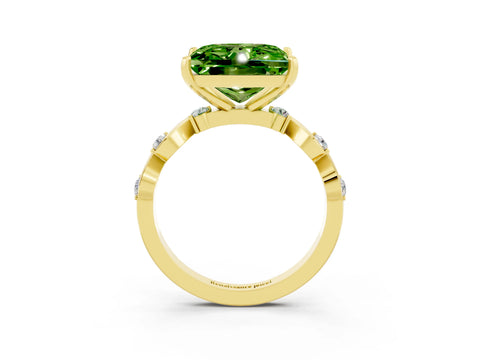Yellow gold Princess Cut Peridot Solitaire Twisted Band with Round  Accents and Prong Setting_15