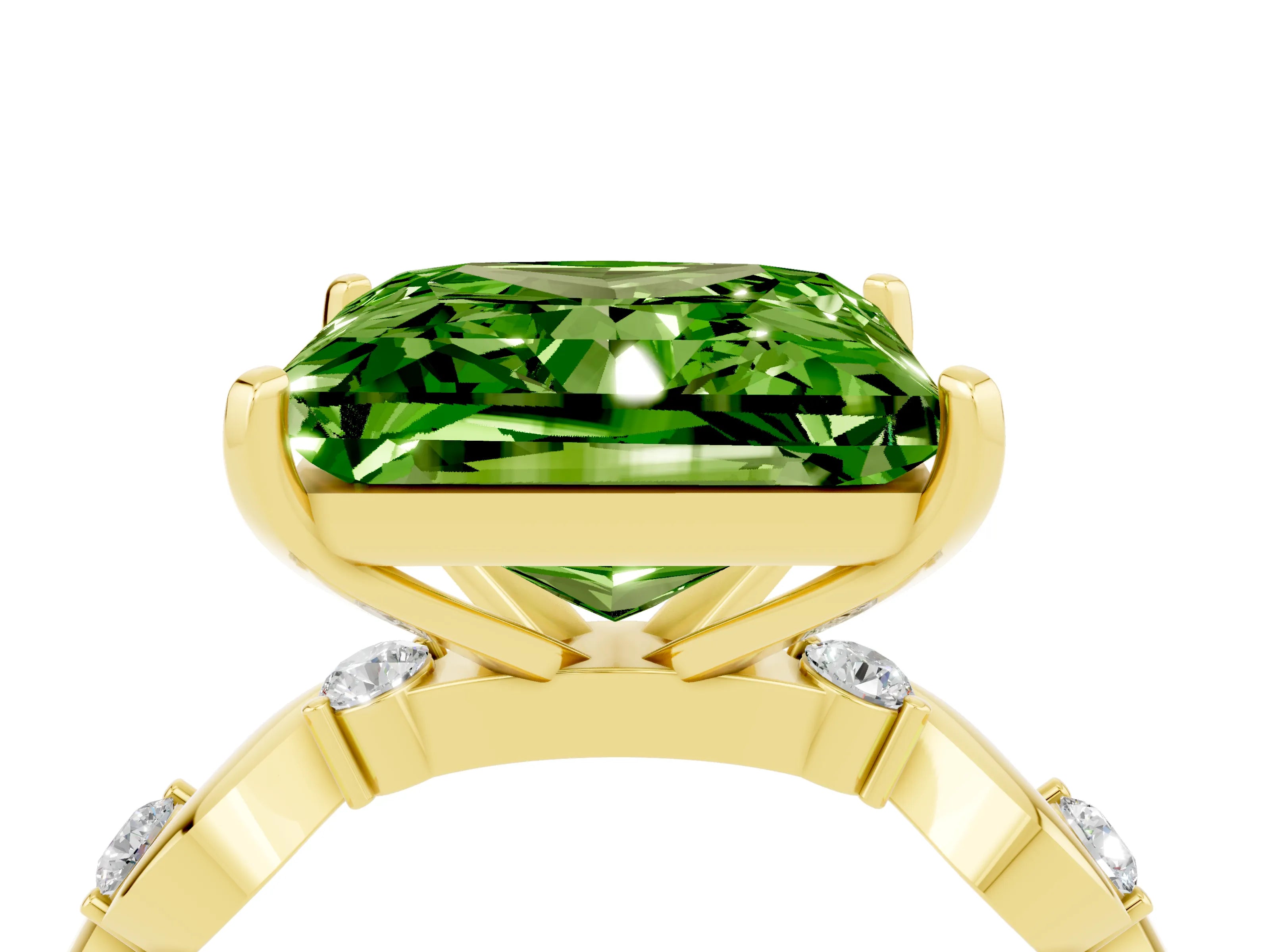 Yellow gold Princess Cut Peridot Solitaire Twisted Band with Round  Accents and Prong Setting_16