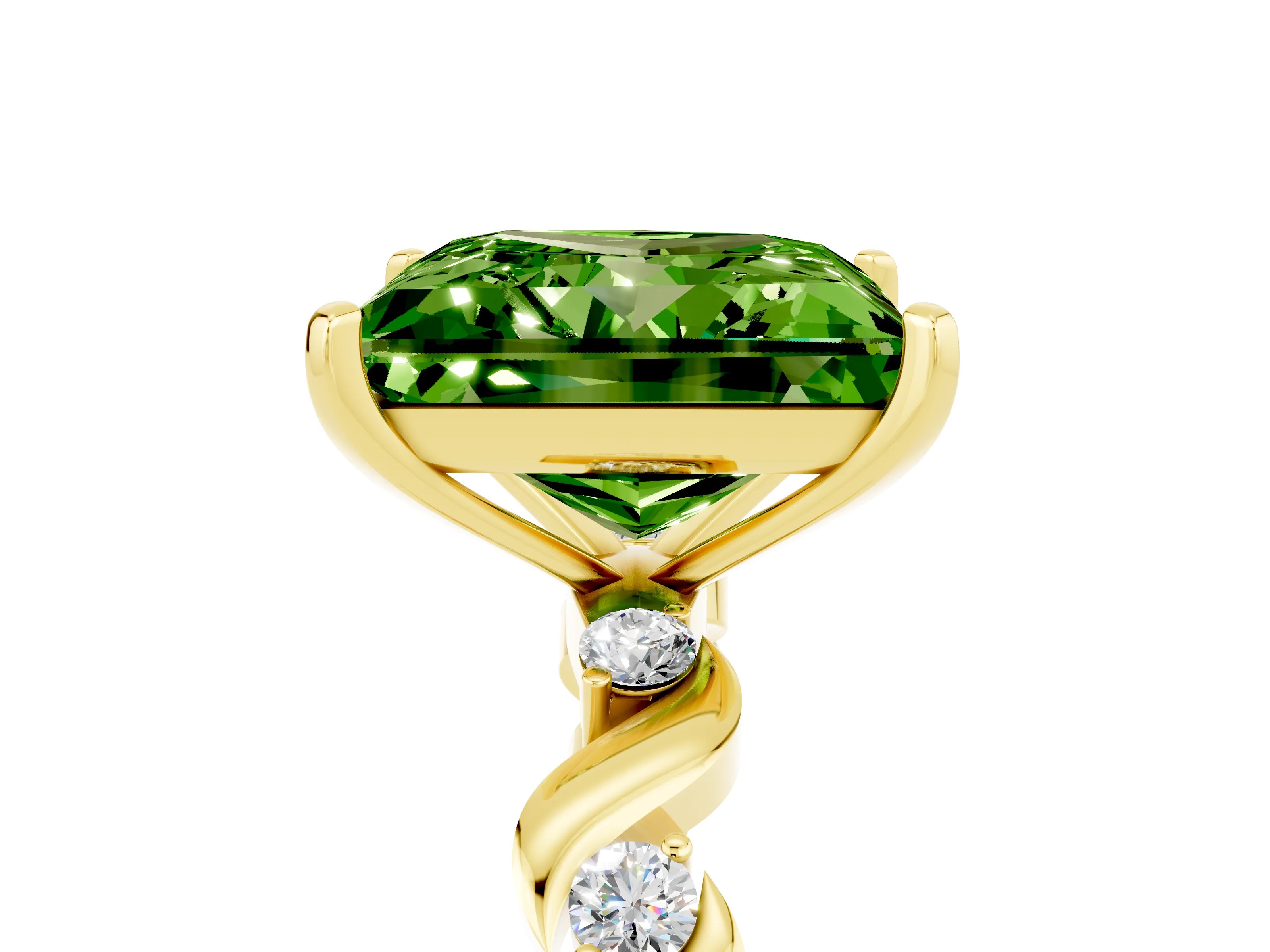 Yellow gold Princess Cut Peridot Solitaire Twisted Band with Round  Accents and Prong Setting_17