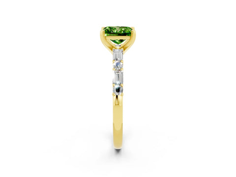 Yellow gold Princess Cut Peridot Solitaire with Side Baguettes and Channel Set Band_2