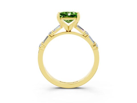 Yellow gold Princess Cut Peridot Solitaire with Side Baguettes and Channel Set Band_3