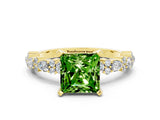 Yellow gold Princess Cut Peridot Solitaire with Side Stones, Pave Band, Four-Prong Setting_36