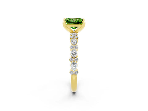 Yellow gold Princess Cut Peridot Solitaire with Side Stones, Pave Band, Four-Prong Setting_38