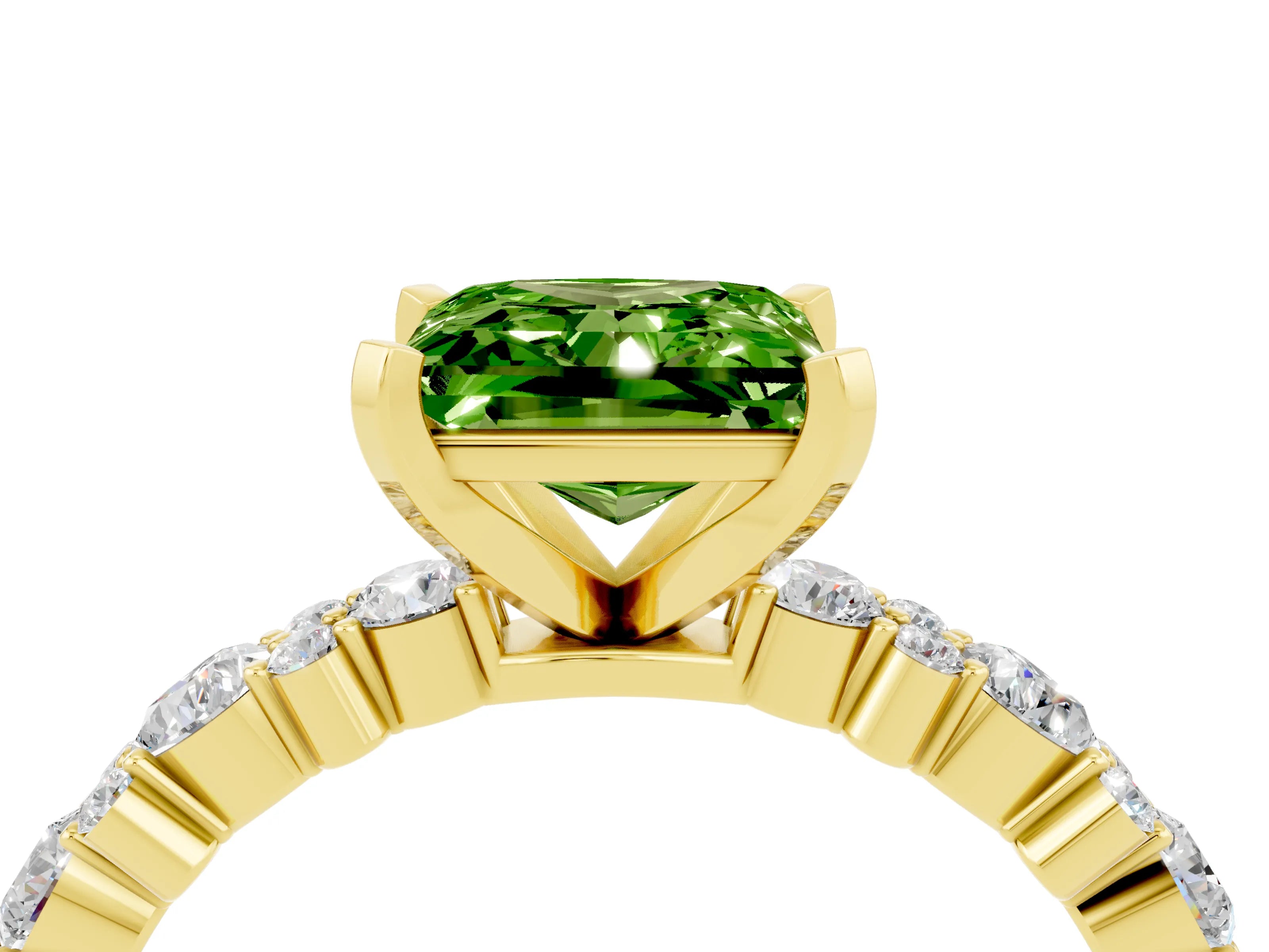 Yellow gold Princess Cut Peridot Solitaire with Side Stones, Pave Band, Four-Prong Setting_40