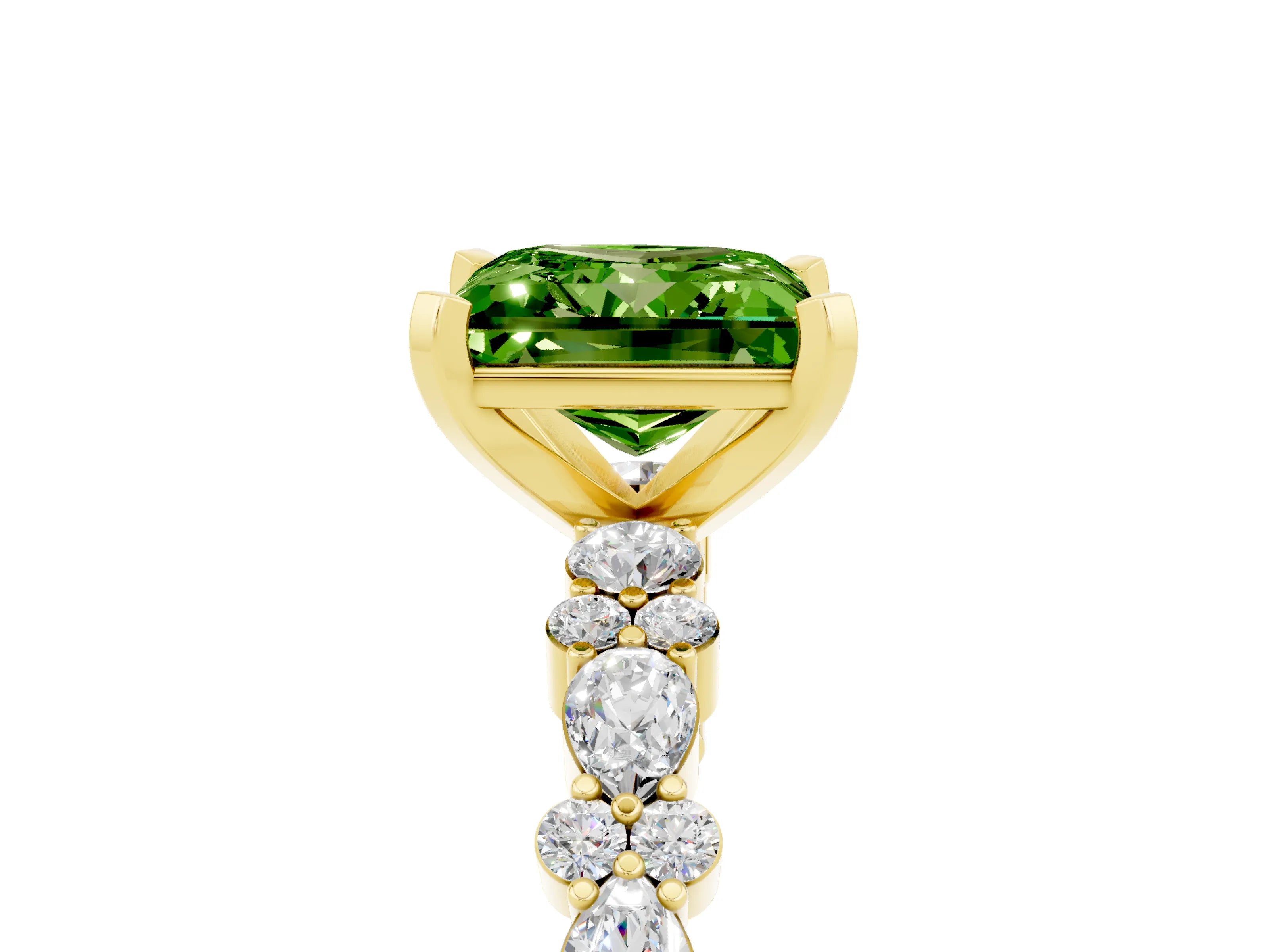 Yellow gold Princess Cut Peridot Solitaire with Side Stones, Pave Band, Four-Prong Setting_41