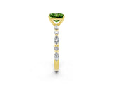 Yellow gold Princess Cut Peridot Solitaire with Side Stones on a Pavé Band and Four-Prong Setting_2