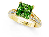 Yellow gold Princess Cut Peridot Split Shank Engagement Ring with Pavé Band_1