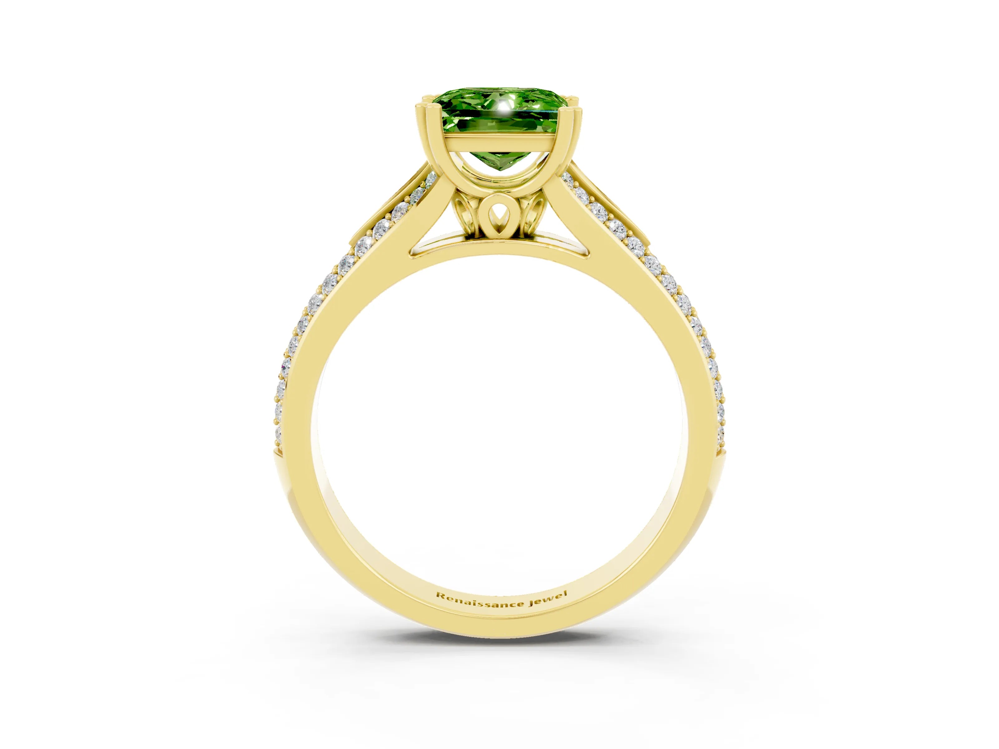 Yellow gold Princess Cut Peridot Split Shank Engagement Ring with Pavé Band_3