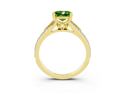 Yellow gold Princess Cut Peridot Split Shank Engagement Ring with Pavé Band_3