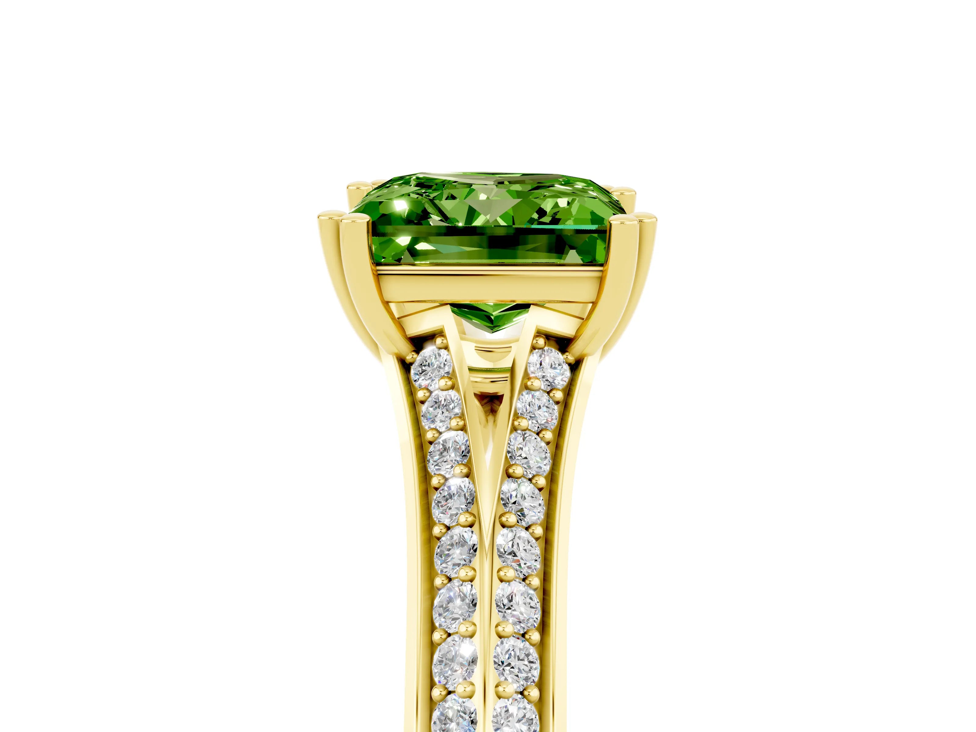 Yellow gold Princess Cut Peridot Split Shank Engagement Ring with Pavé Band_5