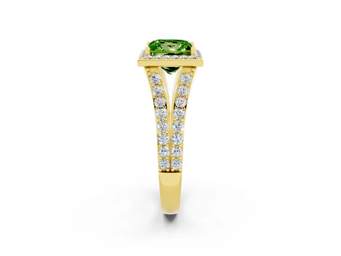 Yellow gold Princess Cut Peridot Split Shank Halo Ring with Four-Prong Setting_14