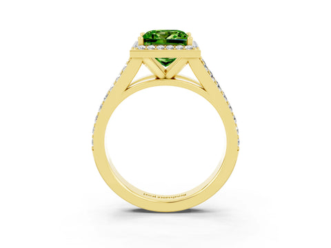 Yellow gold Princess Cut Peridot Split Shank Halo Ring with Four-Prong Setting_15